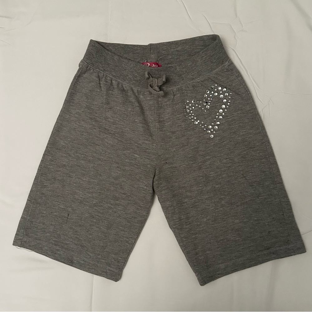 Qtee kids knee length sweat shorts with gem heart